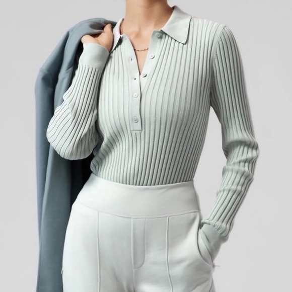 Athleta Tops - NWOT Athleta | Sweet Bay Henley Polo Ribbed Sweater In Coast Grey, Womens 2X